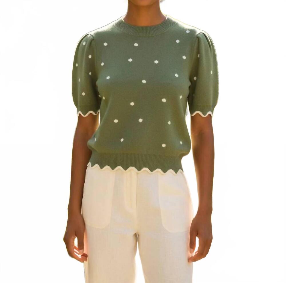 NEW SHE + SKY high tea and polka dots top in olive green